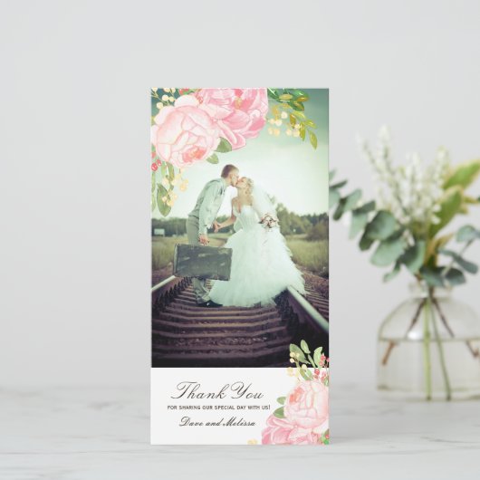 Mooie Roze Pioenrozen Dank U Foto Kaart (10x20cm) (Staand voorkant)