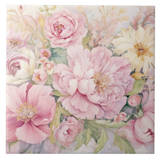 Mooie roze pioenrozen tegeltje (Voorkant)
