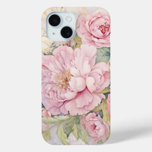 Mooie roze pioenrozen waterverf Case-Mate iPhone case (Achterkant)