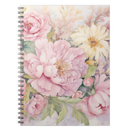 Mooie roze pioenrozen waterverf. notitieboek