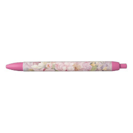 Mooie roze pioenrozen waterverf. zwarte inkt pen