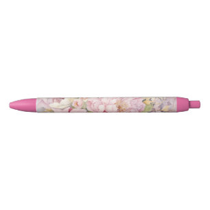 Mooie roze pioenrozen waterverf. zwarte inkt pen