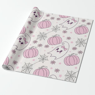 Mooie Roze Pompoen Halloween Patroon Cadeaupapier