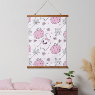 Mooie Roze Pompoen Halloween Patroon Hangend Wandkleed