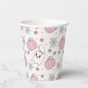 Mooie Roze Pompoen Halloween Patroon Papieren Bekers