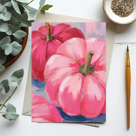 Mooie Roze Pompoenen Waterverf Feestdagenkaart