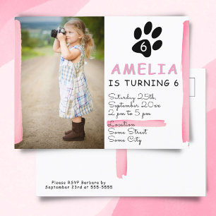 Mooie Roze Poot Foto Verjaardagsfeest Uitnodiging Briefkaart