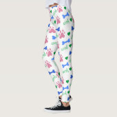 Mooie Roze Pootafdrukken en Blauwe Hondenbotten Pa Leggings (Links)