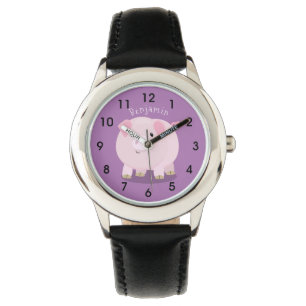 Mooie roze potige biggetje cartoon illustratie horloge