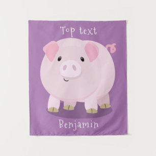 Mooie roze potige biggetje cartoon illustratie  wandkleed