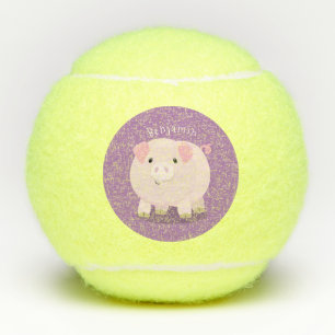 Mooie roze potige biggetje cartoonillustratie tennisballen