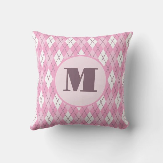 Mooie roze preppy argyle aangepaste monogram kussen (Achterkant)