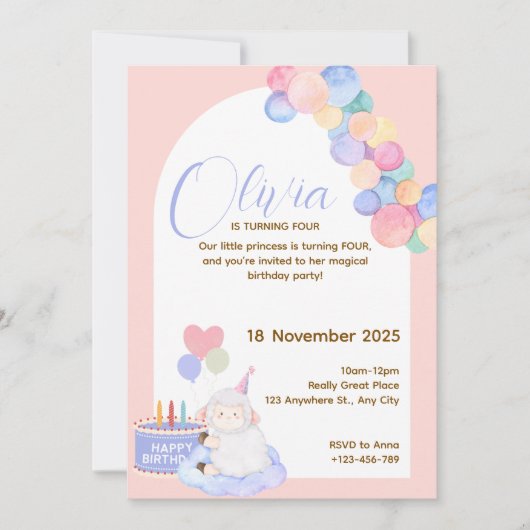 Mooie Roze Prinses Verjaardagskaart voor Baby Meis Kaart (Voorkant)