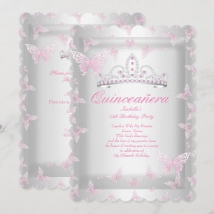 Mooie Roze Quinceanera Feest Tiara Vlinder Kaart