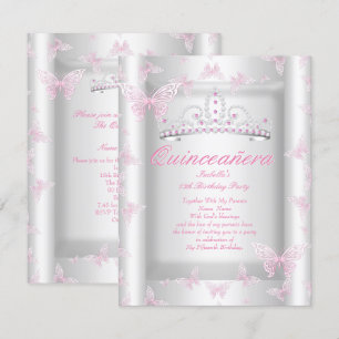 Mooie Roze Quinceanera Feest Tiara Vlinder Kaart