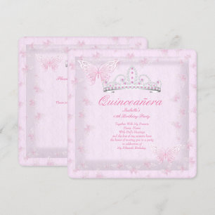 Mooie Roze Quinceanera Feest Tiara Vlinders 2 Kaart