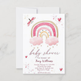 Mooie roze regenboog baby shower uitnodiging