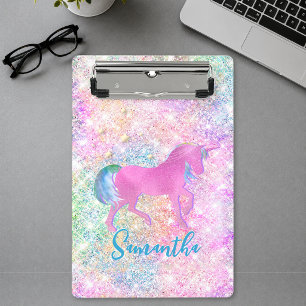 Mooie roze regenboog eenhoorn Glitter monogram Mini Klembord