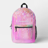 Mooie roze regenboog glinster druppels monogram  bedrukte rugzak (Voorkant)