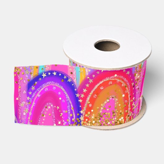 Mooie Roze Regenboog Glitters Grosgrain Lint (Spoel)