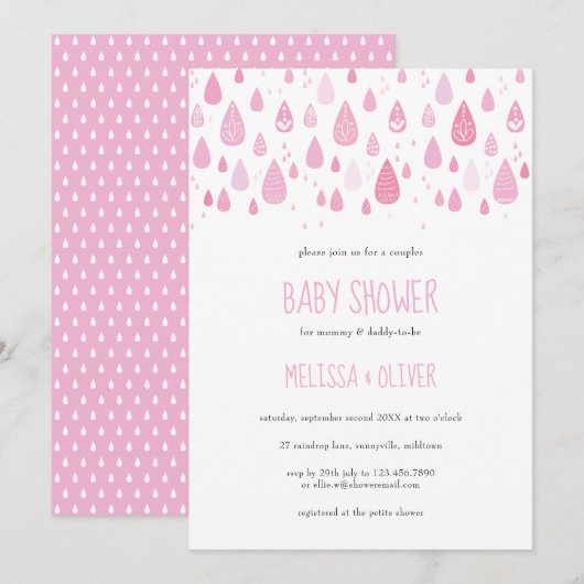Mooie Roze Regendruppels Koppel Baby Shower Kaart (Voorkant / Achterkant)