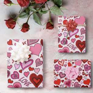 Mooie Roze Rode Harten Blush Liefde Patroon Inpakpapier Vel