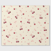 Mooie Roze Rode Kersen Harten Strikken Crème Cadeaupapier (Vlak)