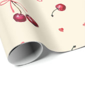 Mooie Roze Rode Kersen Harten Strikken Crème Cadeaupapier (Rol Hoek)