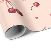 Mooie Roze Rode Kersen Harten Strikken Zachte Oran Cadeaupapier (Rol Hoek)