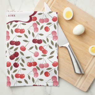Mooie Roze & Rode Kersen Patroon   Monogram Thee Theedoek