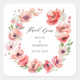 Mooie roze rode papaverbloem Dank je vierkant Vierkante Sticker