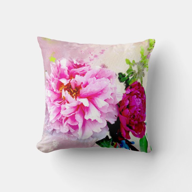Mooie Roze & Rode Pioenrozen Custom Kussen (Voorkant)