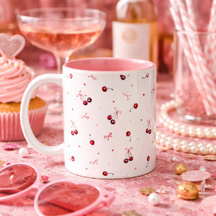 Mooie Roze Rode Strikjes Kersen Harten  Tweekleurige Koffiemok