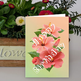 Mooie Roze Rode Tropische Hibiscus Bloemen Verjaar Kaart