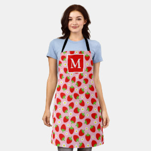 Mooie Roze & Rode Zomer Aardbeien Monogram Schort