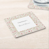 Mooie Roze Romantische Bloemrijke Bruidsuitnodigin Kartonnen Onderzetters (Schuin)