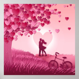 Mooie roze romantische weidefoto illustratie poster