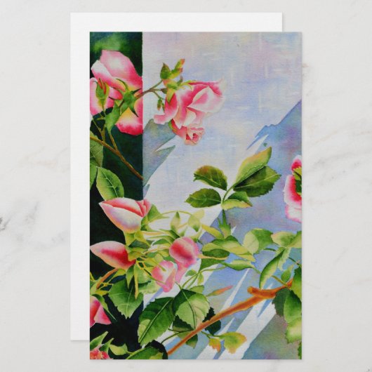 Mooie roze rood witte rozen waterverf bloemenmolen briefpapier (Voorkant / Achterkant)