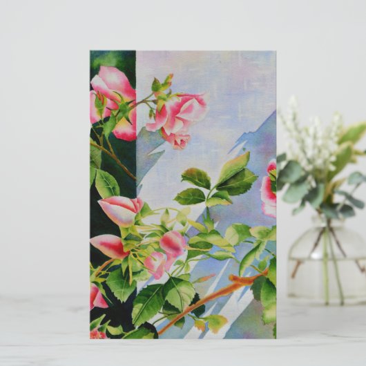 Mooie roze rood witte rozen waterverf bloemenmolen briefpapier (Staand voorkant)