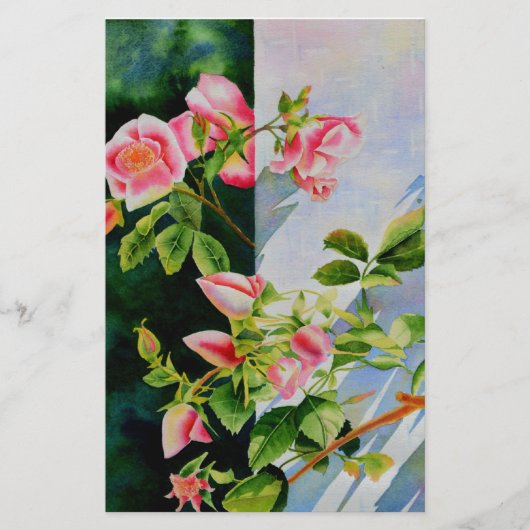 Mooie roze rood witte rozen waterverf bloemenmolen briefpapier (Voorkant)