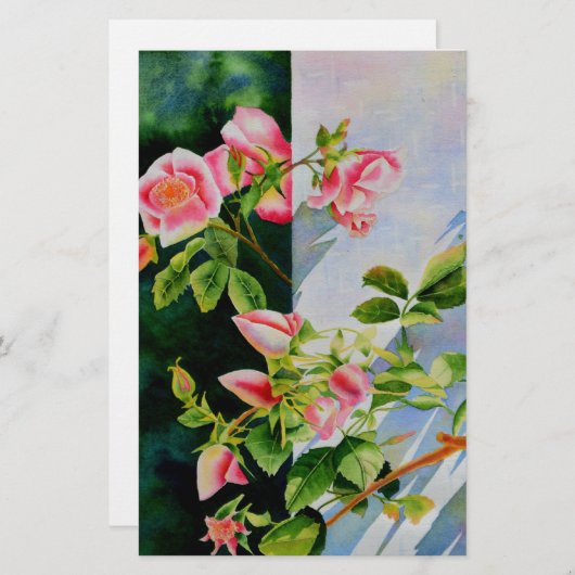 Mooie roze rood witte rozen waterverf bloemenmolen briefpapier (Voorkant / Achterkant)