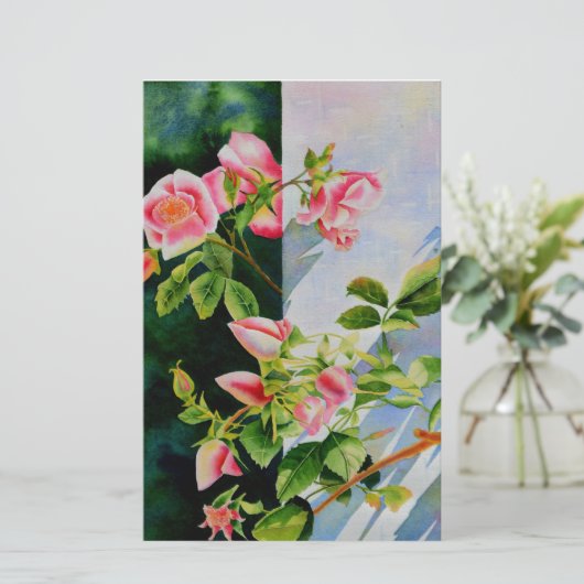 Mooie roze rood witte rozen waterverf bloemenmolen briefpapier (Staand voorkant)