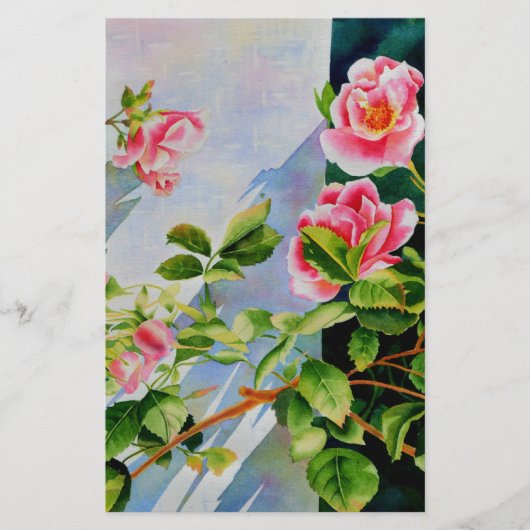 Mooie roze rood witte rozen waterverf bloemenmolen briefpapier (Voorkant)