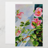 Mooie roze rood witte rozen waterverf bloemenmolen briefpapier (Voorkant / Achterkant)