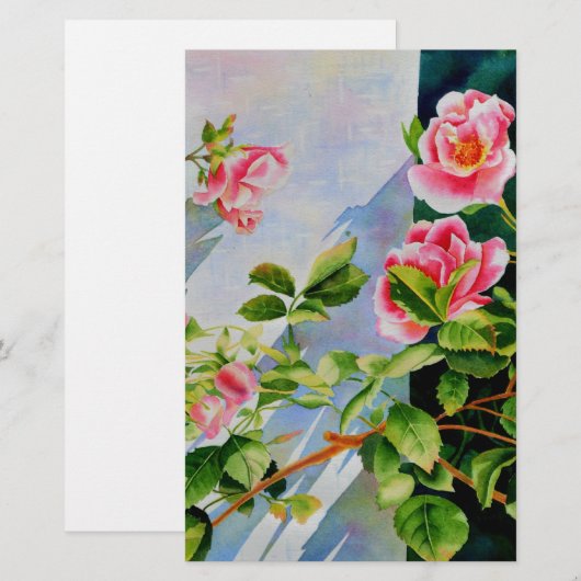 Mooie roze rood witte rozen waterverf bloemenmolen briefpapier (Voorkant / Achterkant)