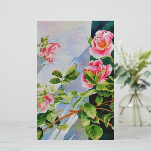 Mooie roze rood witte rozen waterverf bloemenmolen briefpapier (Staand voorkant)