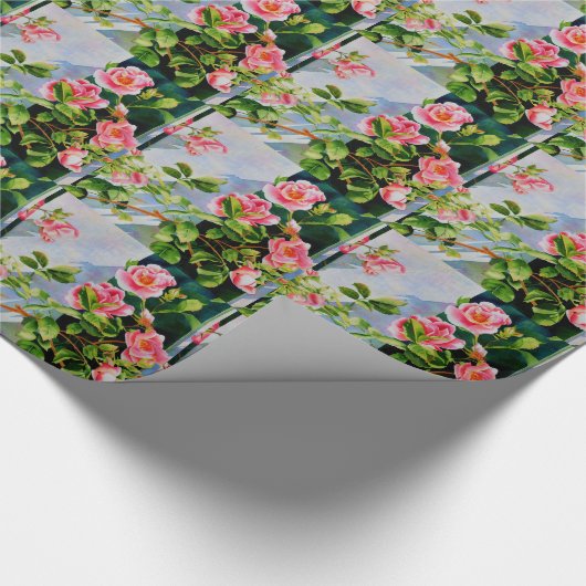 Mooie roze rood witte rozen waterverf bloemenmolen cadeaupapier (Hoek)