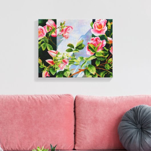 Mooie roze rood witte rozen waterverf bloemenmolen canvas afdruk (Insitu (Woonkamer))