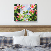 Mooie roze rood witte rozen waterverf bloemenmolen canvas afdruk (Insitu (Slaapkamer))