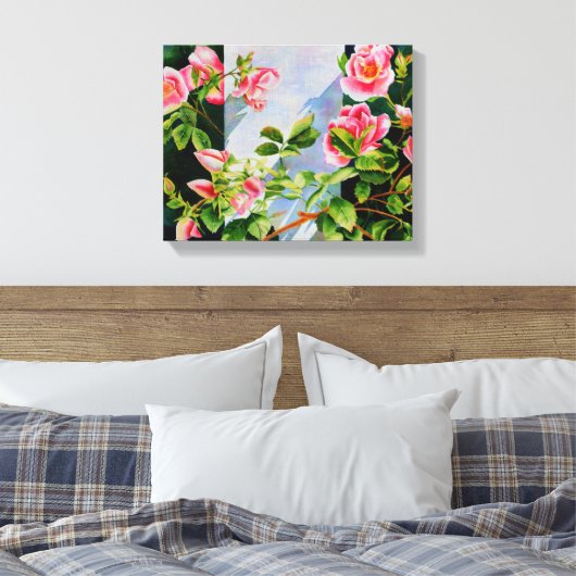 Mooie roze rood witte rozen waterverf bloemenmolen canvas afdruk (Insitu (Slaapkamer))